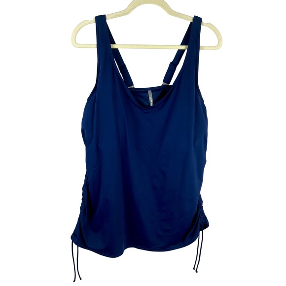 Lands' End Women's Tankini Swimsuit Top Adjustable Ruched Sides Navy Blue 20W - Picture 1 of 11